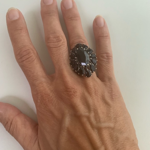 Vintage antique black onyx statement cocktail ring - Picture 2 of 5